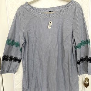 Talbots striped blouse with sleeve detail, NWT size large.